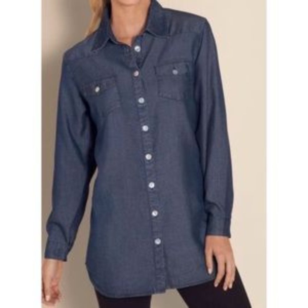 Soft Surroundings Slate Gray Blue Tencel Denim Chambray Shirt Plus Size 2X
